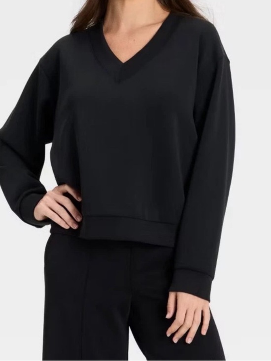 a new day Tops - A New Day Women’s Black V-Neck Pullover Sweatshirt Long Sleeve Casual Top Medium
